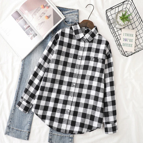 Elegant Women's Plaid Shirt 2025 New Ladies Large Size Casual Loose Lapel Long Sleeve Blouse&Tops Female Lapel Checked Clothing