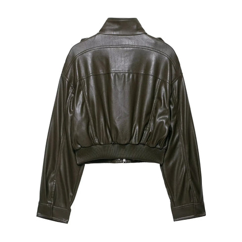 Chic Faux Leather Jacket for Women - Casual Long Sleeve