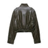 Chic Faux Leather Jacket for Women - Casual Long Sleeve