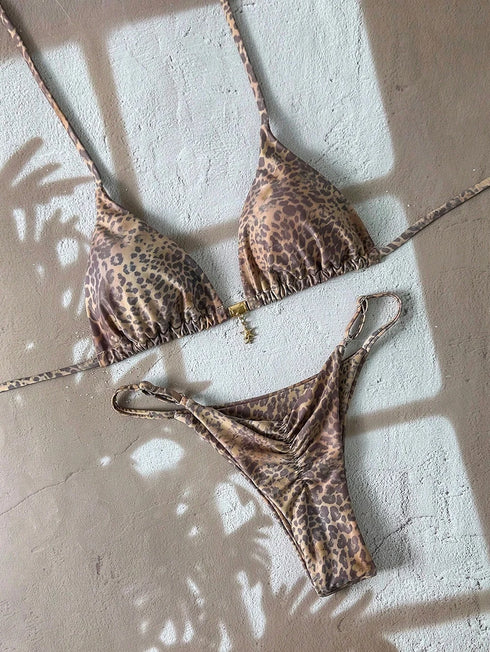 Leopard Print Push Up Bikini Set for Women