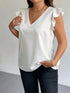 Plus Size Women's White Satin Blouse with Ruffle Sleeves