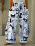 Women's Cartoon Cat Loose Wide-Leg Pants