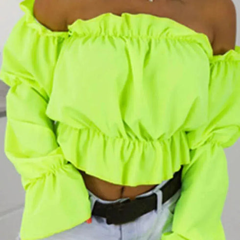 Candy Colour Off Shoulder Crop Top with Dot Print