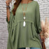 Plus size solid color women's round neck bat wing sleeve loose shirt falls top