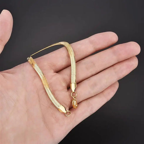 Stainless Steel Snake Chain Bracelet with Gold Charm
