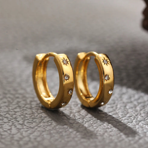 CZ Zircon Mini Hoop Earrings - Gold Plated
