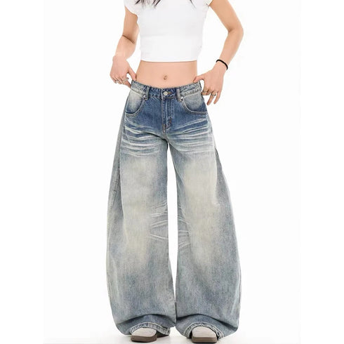 YIBASHU Women's Vintage Blue Wide Leg Jeans