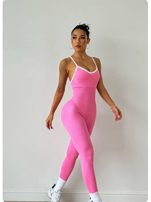 Seamless Yoga Jumpsuit with Spaghetti Straps