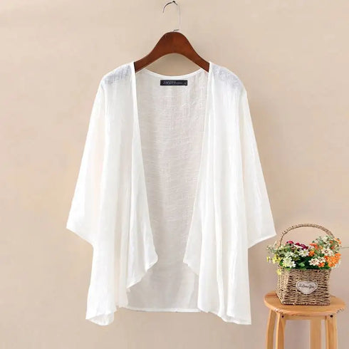 2023 ZANZEA Summer Fashion Cardigan Women 3/4 Sleeve Solid Blouse Casual Holiday Beach Holiday Kimonos Open Front Shirt Blusas