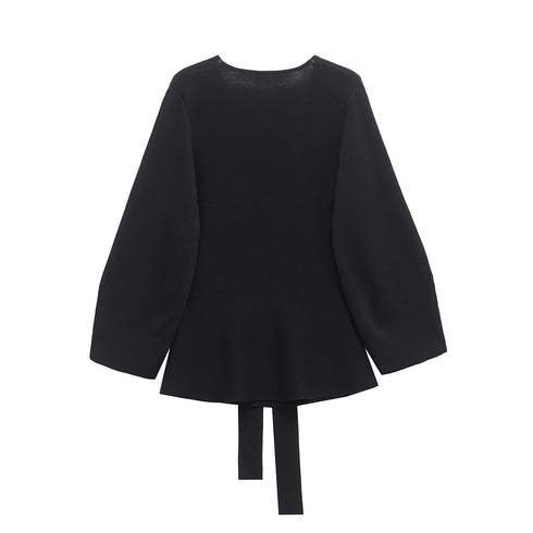 V-Neck Shoulder Pad Knit Blazer for Women