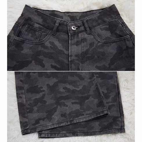 High Waist Camouflage Wide Leg Jeans for Women