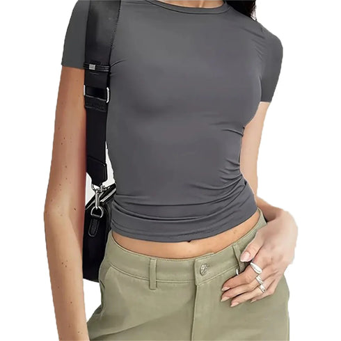 Slim Fit Short Sleeve T-Shirt for Women Casual Basic Crop Top Summer Fashion with O-Neck and Soft Blended Fabric