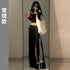 Plus Size Y2K Wide Leg Pants with Bow Tie Detail