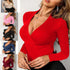 Slim Fit V-Neck Knitted Long-Sleeved Top