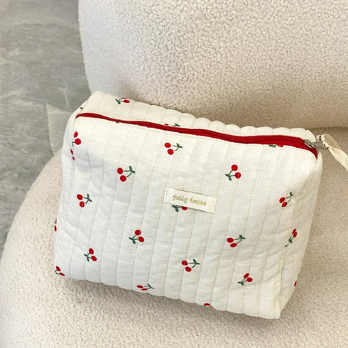 Quilted Cotton Travel Storage Bag - Retro Cherry Design