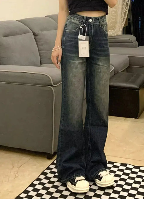 High Waist Straight Fit Denim Jeans for Women