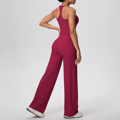 Backless Yoga Set with Wide Leg Pants