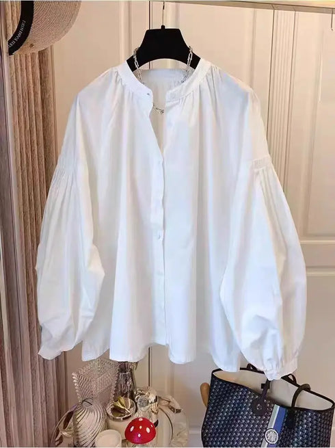 Spring Autumn Casual Chiffon Shirt Women Shirts Fashion Female Long Sleeve O-neck Loose Solid Blouse Tops Office Lady Shirts