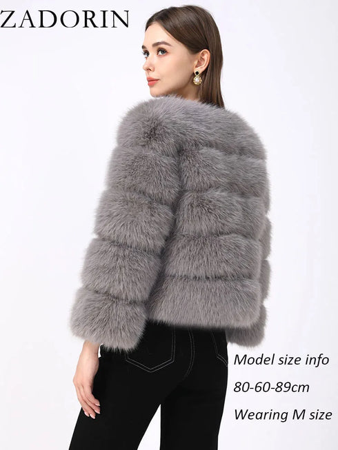 Elegant Faux Fur Coat in Black and White for Women