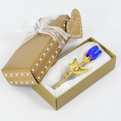 Crystal Glass Rose Flower in Box Mini Forever Red Gold Rose Gift for Girlfriend Wedding Guest Mother's Day