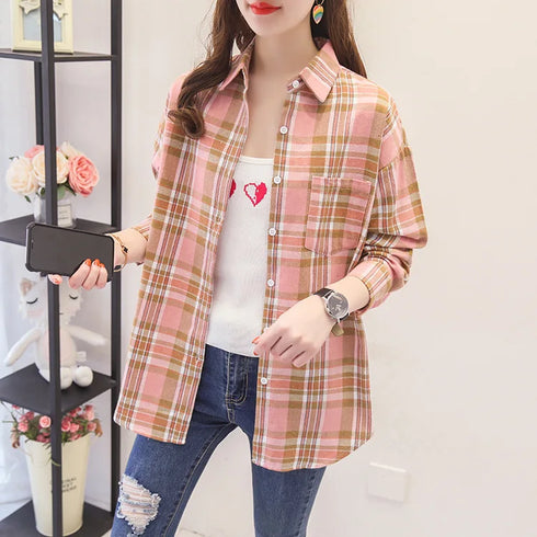 Casual Women's Flannel Plaid Shirt - Autumn Collection