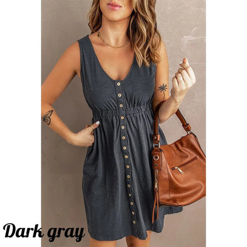 Womens Summer Sleeveless Button Down Dress