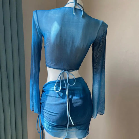 Women's Tie Dye Bikini Set with Long Sleeve Top