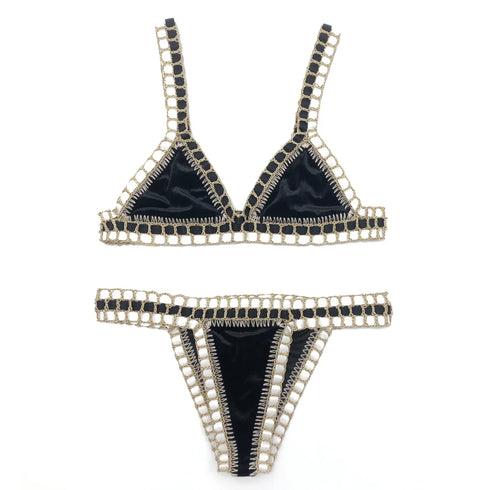 Pink Crochet Triangle Bikini Set