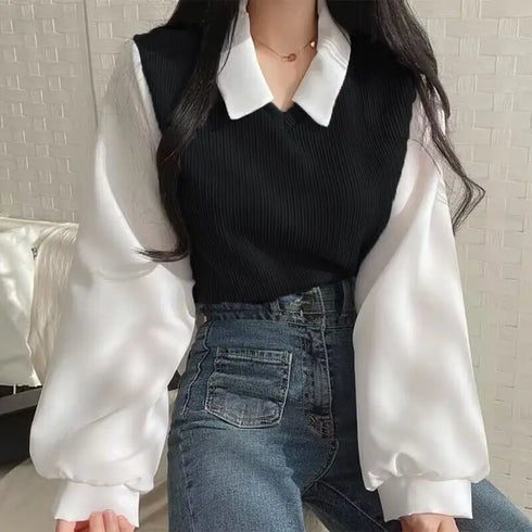 Korean Style Polo Collar Blouse for Women