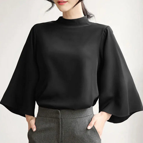 VONDA Women Fashion Blouse 2024 Elegant Autumn Tunic Tops Casual Stand Collar 3/4 Flare Sleeve Office Shirts Oversized Blusas