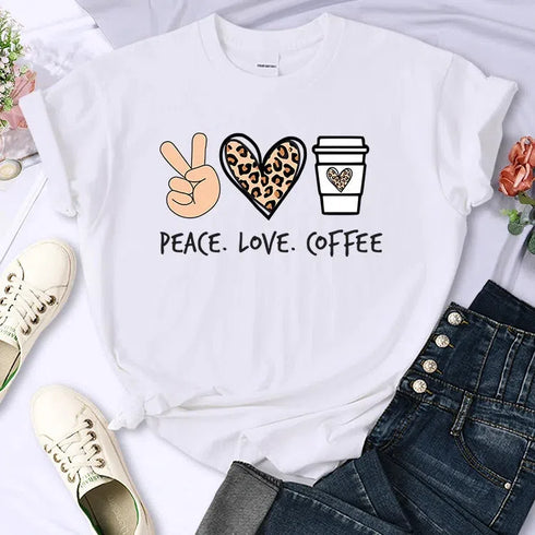Peace Love Coffee Graphic T-Shirt for Women