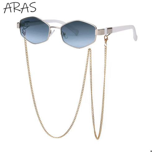Trendy Retro Hexagon Sunglasses with Chain for Women