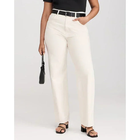 High Waist Straight Leg Jeans in White Beige