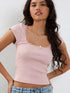 Y2K Vintage Baby Tee with Lace Trim - Summer Crop Top