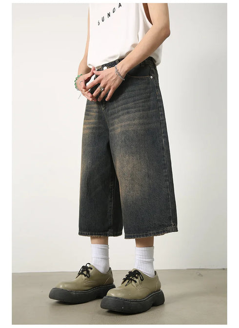 Women's Retro Wide Leg High Waist Denim Shorts