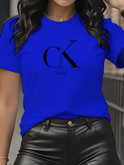 Y2K Cartoon Letter Print Crew Neck T-Shirt for Women