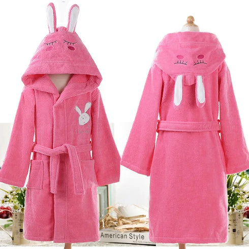 Children's Hooded Cotton Bathrobe with Rabbit Design
