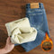 High Waist Fleece Lined Straight Jeans for Women