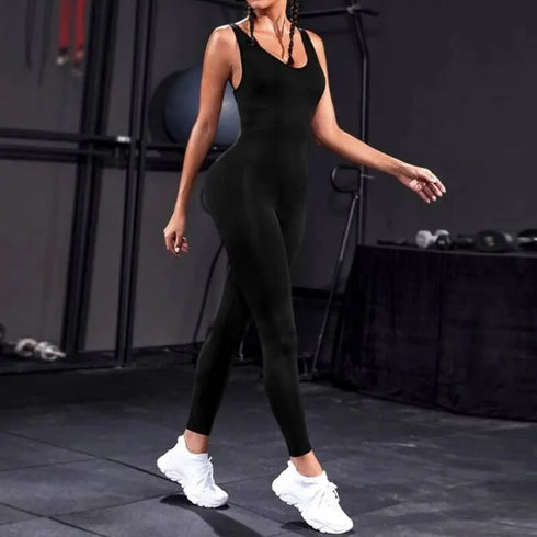Solid Sleeveless Backless Bodycon Jumpsuit for Women