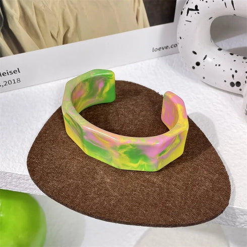 Elegant Gradation Green Resin Wide Cuff Bracelet