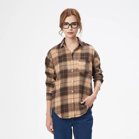 Loose Women's Plaid Shirt - Long Sleeve Casual Blouse
