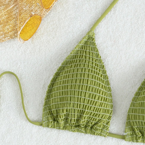 Elegant Green Hanging Neck Bikini Swimsuit