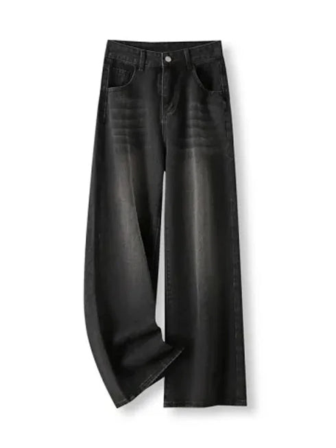 High Waist Loose Fit Black Denim Trousers for Women