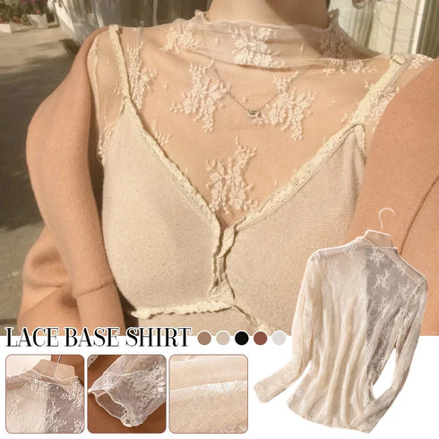 Floral Lace Turtleneck Blouse for Women
