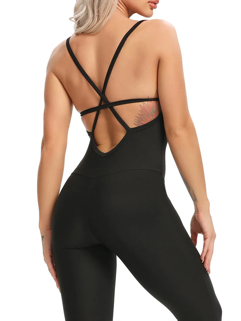 Women Jumpsuit Fitness Crisscross Backless Bodysuits Gym Active Sport One Piece Summer Casual Wear Sexy
