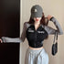 Korean Retro High Neck Cropped Top with Zipper