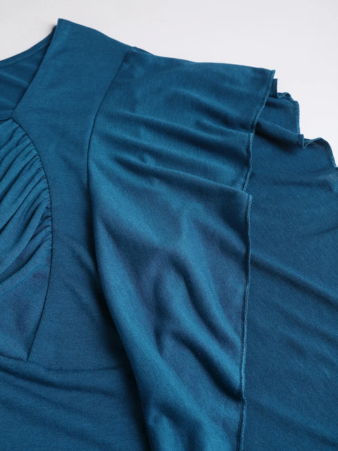 Plus Size Women's Ruffle Sleeve Slant Placket T-shirt