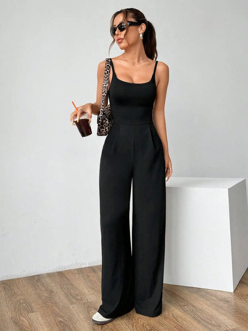 Elegant Women's Knitted Jumpsuit in Black and Grey