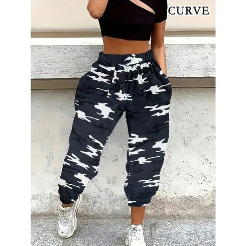 Plus Size Camo Cargo Trousers for Women