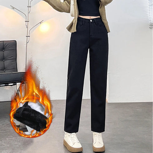 High Waist Vintage Fleece Jeans for Women